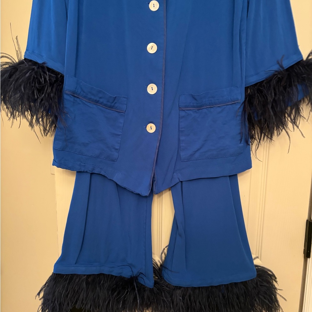 Sleeper size M, Royal Blue Feather Trim Pajama Set
